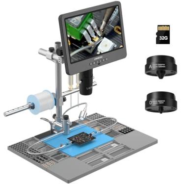 Imagem de LM249MS Plus Microscópio digital HDMI de 25.7 cm para adultos 2000X, estação de microscópio de solda para reparo eletrônico, suporte de braço de lança de 33 cm, tapete de solda para mãos ajudando