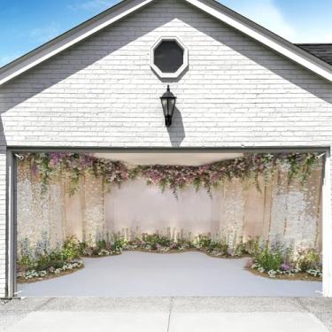 Imagem de DORCEV Decoração floral de 1,8 x 4 m para porta de garagem para chá de panela, decoração de festa de casamento, banner, cenário, cerimônia, recepção de casamento, flores, fundo para porta do dia das