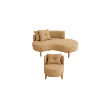 Imagem de Conjunto 01 Poltrona + Sofá Curvo Orgânico Veludo Cappucino - Montanaris Decor