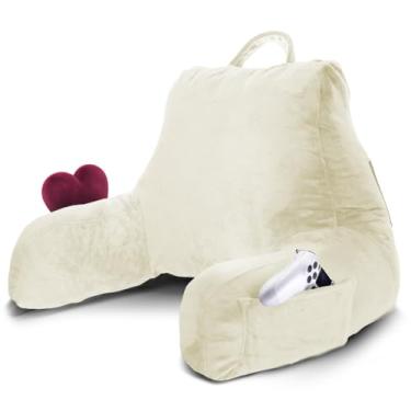 Imagem de Nestl Travesseiro de leitura para cama com espuma viscoelástica desfiada, suporte para as costas para sentar no sofá, cadeira ou chão, encosto de crianças e adolescentes com braços e bolsos, capa