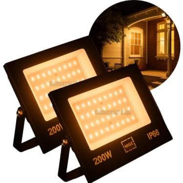 Imagem de KIT 2 Refletor LED 200W Holofote Bivolt Branco Quente IP66 SMD à Prova D'Água, Luz Alta Potência para Fachadas, Jardins, Piscinas, Eventos, Iluminação Moderna, Linha Premium