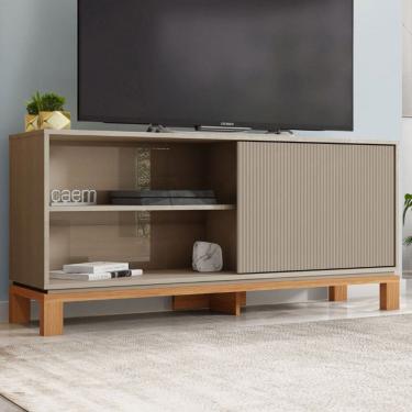 Imagem de Rack para TV Até 55 Polegadas Mondrian 1 Porta 1 Prateleira Ripado 3d Sued/Freijó - Caemmun