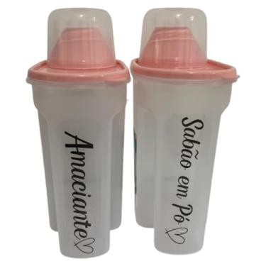 Imagem de Kit 3 Porta Sabão Líquido 1700ml Com Tampa Medidora + Adesivo(Rosa 2pç-Sabao Pó+Amac)