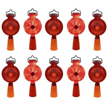 Imagem de Sinalizador Solar Viario Cone Kit 10 Uni Automatico Sinalizaçao Iluminaçao Obra Rodovia Estrada Rua Pista Avenida 