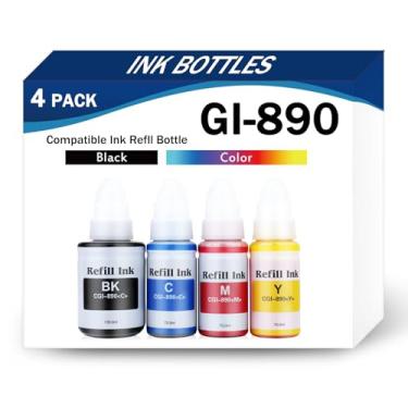 Imagem de Pacote com 4 cartuchos de refil de tinta GI-890 compatíveis com Canon CCN- G1800 G2800 G3800 G1000 G2000 G3000 G1100 G2100 G3100 G1900 G2900G G3900 G3900 G33100 810 g Impressora 4810 G2810, conjunto