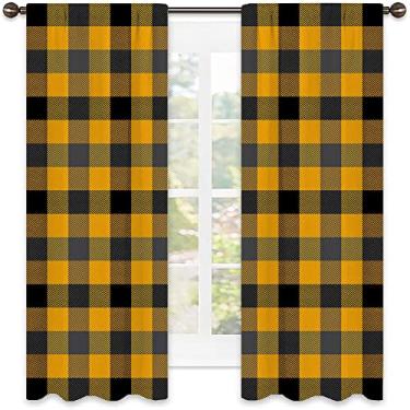 Imagem de Cortinas blecaute xadrez Buffalo para quarto - Cortinas escurecidas com isolamento térmico para sala de estar, L 106 x C 150 cm