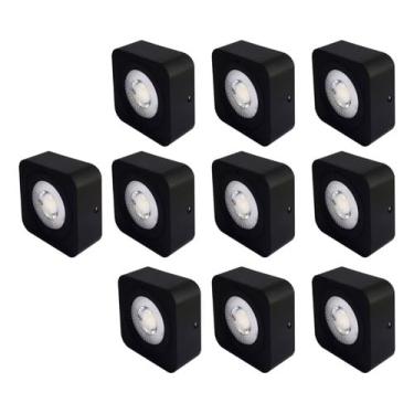 Imagem de Kit 10 Spot Led Quadrado Fixo Sobrepor 5w 3 Opções De Luz (Preto Luz Fria)
