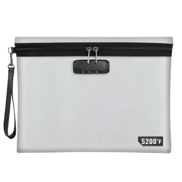 Imagem de Bolsa de documentos à prova de fogo com fechadura, bolsa de dinheiro à prova de fogo e à prova d'água de 35,56 cm x 28 cm com fecho de zíper, para passaporte, papéis importantes, dinheiro e objetos de