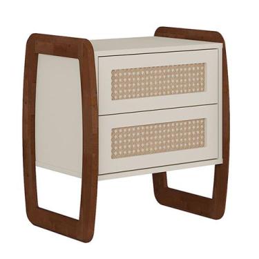 Imagem de Mesa de Cabeceira de Madeira Veneza com 2 Gavetas e tela de Rattan - 6