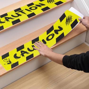 Imagem de RUIZHUO 4 peças de fita adesiva de advertência de Halloween antiderrapante para escadas, tapetes resistentes à prova de derrapagem (atenção)