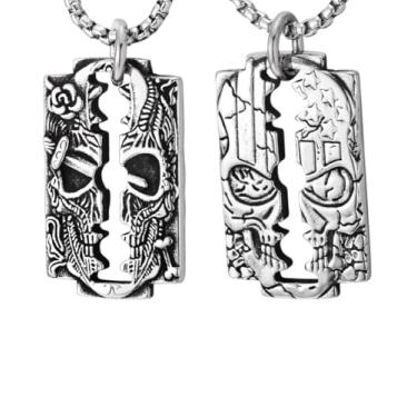 Imagem de Pingente com Corrente em Design Gilete Caveira Dupla Face