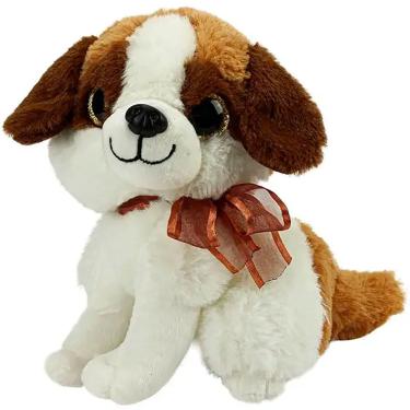 Imagem de Pelúcia Cachorrinho São Bernardo Sentado com Laço Marrom R3381 - BBR Toys