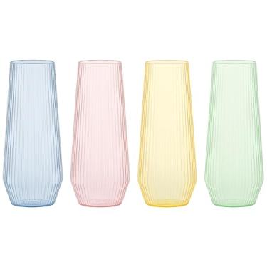 Imagem de Pacote com taças de brinde sem haste onduladas caneladas, taças de champanhe de plástico descartáveis sem BPA de 255 g para casamentos, bares, eventos e celebrações (48, coleção de cores caneladas)