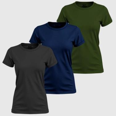 Imagem de Kit 3 Blusinhas Femininas Camiseta Basica 100% Algodão Gola Redonda Fa