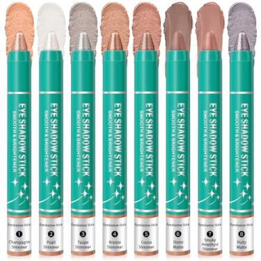 Imagem de GADMLURY 8 peças de bastão de sombra, bastão clareador de olhos, maquiagem cremosa cintilante, lápis delineador de olhos com glitter à prova d'água de longa duração (conjunto A)