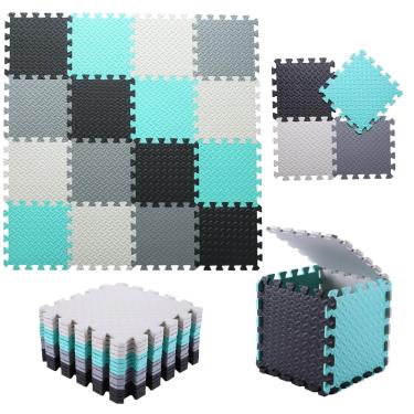Imagem de Tapete de jogo de espuma Tamiplay para bebês de 1 cm de espessura, 16 ladrilhos preto/branco
