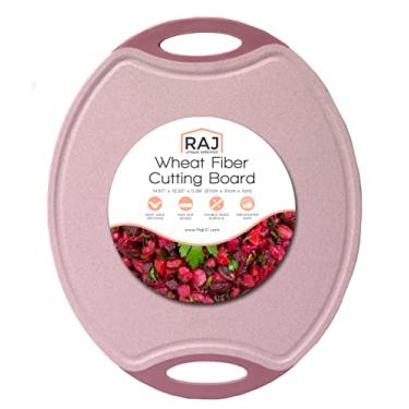 Imagem de Tábua de cortar palha de trigo Raj Eco - Tábua de cortar cozinha dupla face antiderrapante rosa com sulcos de suco - Tábuas de corte de carne, vegetais com alças fáceis de segurar - Médio 37 x 30 cm