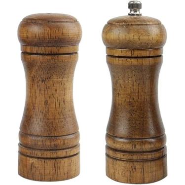 Imagem de Conjunto de moedor de pimenta e saleiro de madeira de 14 cm com espessura ajustável para temperos, preparação de refeições, cozinhar, jantar