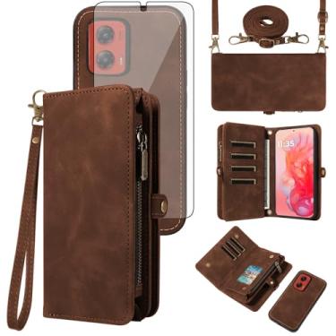 Imagem de Asuwish Capa de celular para Motorola Moto G Stylus 5G 2024 com zíper carteira destacável com protetor de tela de vidro temperado alça transversal alça flip porta-cartão slot G5 mulheres homens