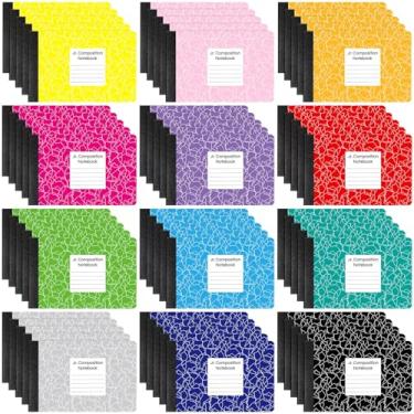 Imagem de Resurhang Caderno de composição de 60 peças Jr. Mármore Colorido Meio Tamanho 4-7/8 x 7-1/2 Polegadas Caderno de Composição 80 Folhas Cadernos de Mármore Largos Capas Primárias Sortidas Caderno a