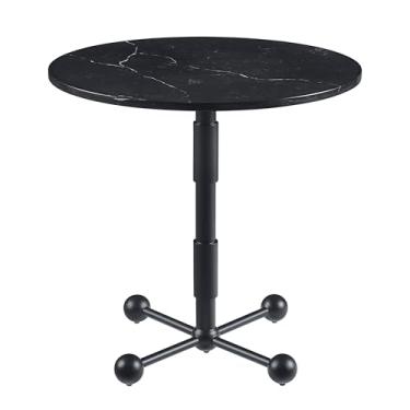 Imagem de BlvdEi8ht Mesa de centro moderna Gaston – topo redondo de quartzo com base de metal revestido em pó preto – peça central moderna de meados do século – 76 cm de diâmetro x 76 cm de altura – elegante