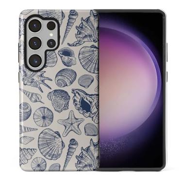 Imagem de ZHEGAILIAN Capa compatível com Samsung Galaxy S25 Ultra, capa rígida híbrida de 2 camadas para meninas, meninos, mulheres, homens, conchas azuis no oceano