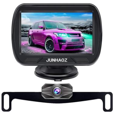 Imagem de JUNHAOZ Câmera de visão traseira para carro, caminhões, SUVs, picape, monitor IPS de 4,3 polegadas, visão noturna, linhas guia DIY, interruptor de câmera frontal/traseira, IP69 à prova d'água K4301