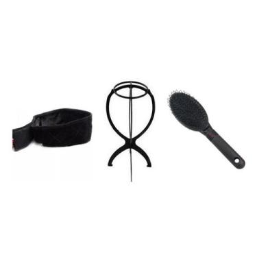 Imagem de Kit Hair Grip Preto + Escova + Suporte Para Peruca Front - C e c shop