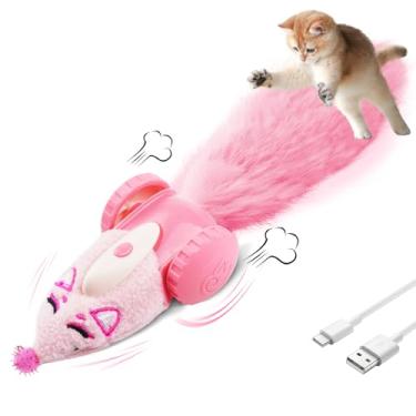 Imagem de Migipaws Brinquedos Automáticos Para Gatos Migipaws, Brinquedo De Pelúcia Em Formato Rato, Interativo Domésticos, Inteligente Gatinhos, Recarregável (Rosa)