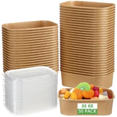 Imagem de Taças de papel Kraft descartáveis Maxdot com tampas de PP, 650 ml, pac