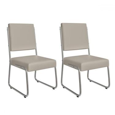 Imagem de Cadeiras Kit 2 Cadeiras Monaco Cromado/Off White - Art Panta, Bege