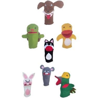 Imagem de Fantoches Animais Domesticos De Mão 25cm Kit 7 Personagens Tecido Feltro