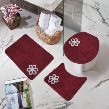 Imagem de Jogo banheiro belo cotton flower 3 pçs - MIRIAM, vinho