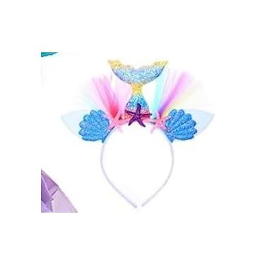 Imagem de TOLOYE Fantasia de sereia, vestido de princesa Ariel para meninas com acessórios de faixa de cabeça para cosplay, aniversário