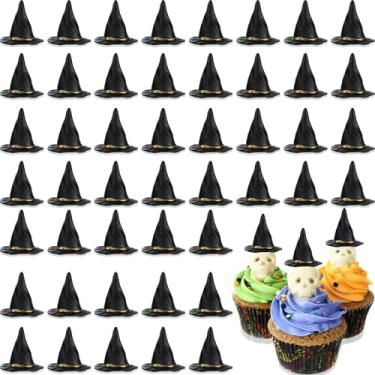 Imagem de Yalikop 50 Pcs Halloween Miniature Witch Hats Black Plastic Mini Wizard Hat for Halloween Party Favors DIY Crafts Bottle Toppers Dollhouse Cupcake Decorations Terrarium Haunted Fairy Garden