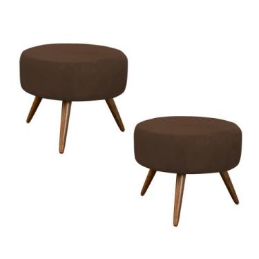 Imagem de Kit 02 Puff Banco Para Sala Pé Palito Cores Suede Veludo Marrom - Bemo