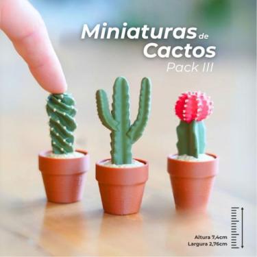 Imagem de Miniaturas Kit 3 Vasinhos Suculentas Cactos Bonsai Plantas Artificial 