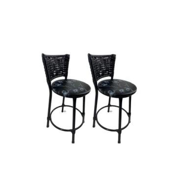 Imagem de Kit 2 banqueta baixa junco cozinha gourmet americana bistrô - FortMix,