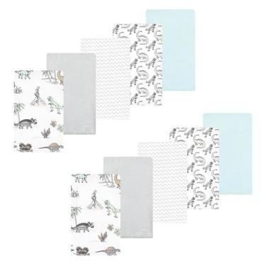 Imagem de Luvable Friends Hudson Baby Flanela Burp Cloths Conjunto com 10 unidades, Viagem de dinossauro cinza, 12.5x15 inches