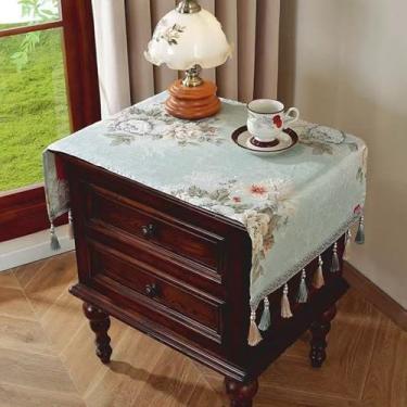 Imagem de Wuluwala Toalha de mesa floral pequena de cabeceira com borlas para mesa de cabeceira, toalha de mesa pequena para mesa de cabeceira, TV, micro-ondas, máquina de lavar, geladeira, cômoda, decoração de