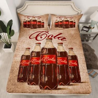 Imagem de Feelyou Jogo de cama infantil casal, vintage, com cola, bebidas, férias de verão, adolescentes, para decoração de quarto de adolescentes (sem lençol de cima)