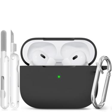 Imagem de Capa para Airpods Pro 2 com limpeza e chaveiro, capa de silicone macio Ekoonpft (preta, Airpods Pro 1ª/2ª)