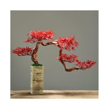 Imagem de Plantas artificiais chinesas bonsai artificiais decoração de casa plantas falsas bordo vermelho para sala de estar, escritório, hotel, vaso falso