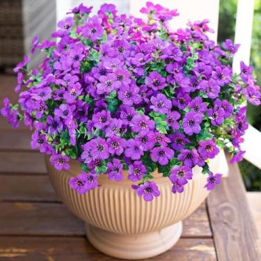 Imagem de SHUERIET 12 pacotes de margaridas falsas externas arbustos de plástico decoração de outono casa casa jardim chá de panela floral (roxo)