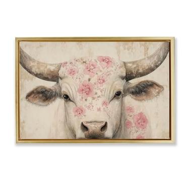 Imagem de Stupell Industries Gado com padrão de flor de cerejeira moldura dourada flutuante, arte de parede, design de Heidi Kuntz, 53 x 78 cm