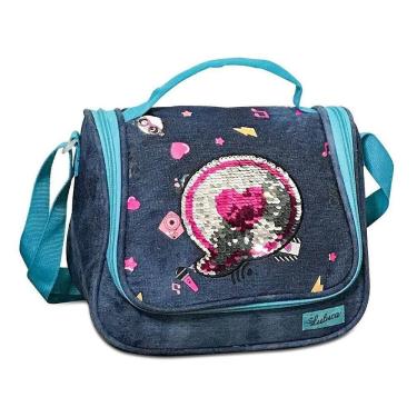 Imagem de Lancheira Térmica Luluca Paetê E Estampa Menina Azul Escuro