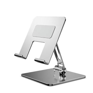 Imagem de Suporte para laptop, feito de liga de alumínio, dobrável, suporta telefones tablet, base espessa para estabilidade, adequado para entusiastas de transmissão ao vivo de vídeo (prata, versão aço carbono