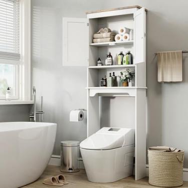 Imagem de SLEKVERSA Armário de armazenamento sobre o vaso sanitário, organizador de banheiro com portas duplas, prateleiras ajustáveis, prateleira de vaso sanitário que economiza espaço para banheiros pequenos