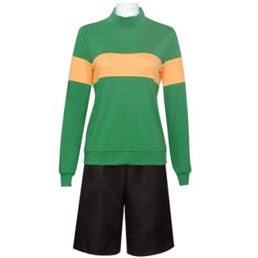 Imagem de Cos-Animefly Fantasia de moletom verde listrada com shorts pretos, roupa casual de cosplay para fantasia de Halloween para adultos, Verde, P