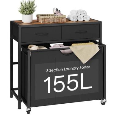 Imagem de Classificador de roupas FIONESO Rolling Hamper, 3 sacos, capacidade de